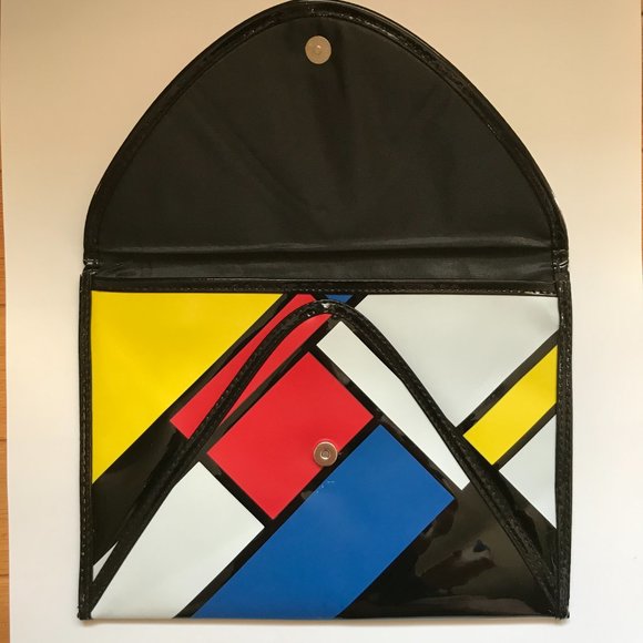 VTG 90's Joseph Ribkoff Clutch Colour Block Black Patent Leather Y2K Style - Picture 3 of 9